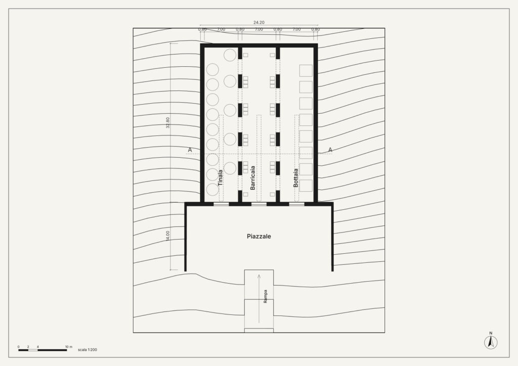 Tavola: pianta delle tre navate — Cantina ipogea
