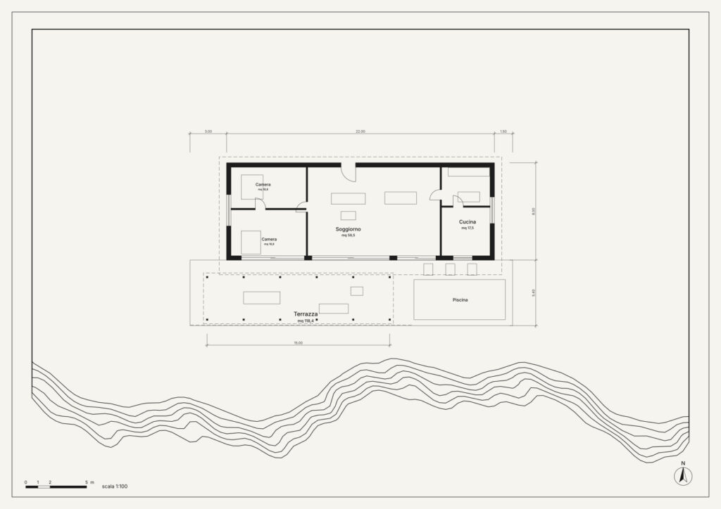 Tavola: pianta della villa e della terrazza — Villa sul mare